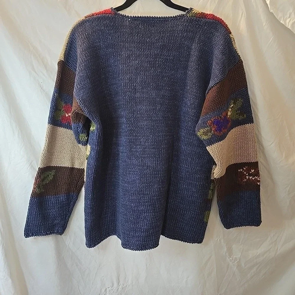 Vintage Styleworks Chunky-knit Fall Autumn Floral Sweater Grandmacore Oversize S
